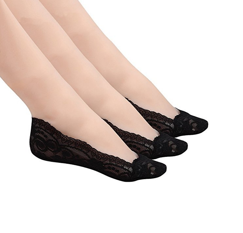 3-Pair Women’s Lace No Show Sock Low Cut Boat Liners Hidden Non Slip Grip Footie
