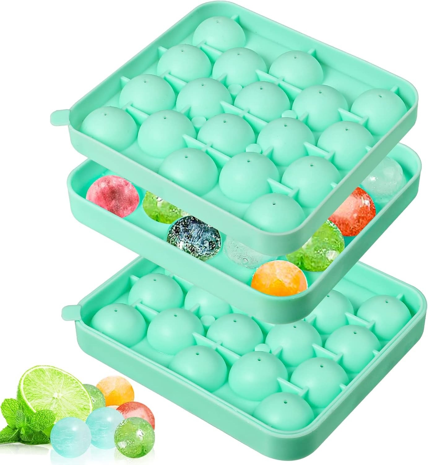 2 Pack Silicone Round Ice Cube Molds, 1.1 Inch Ice Ball Maker Easy Release Si...