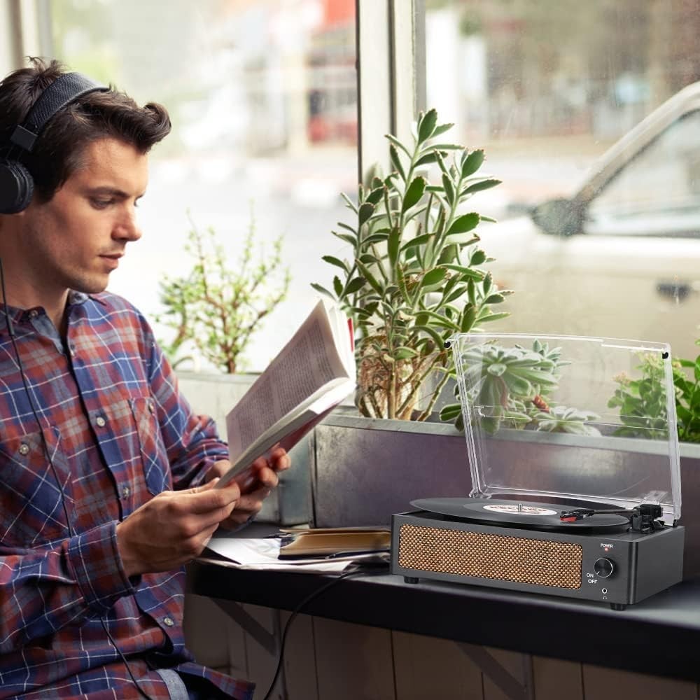 WOCKODER Record Player Bluetooth Turntable 3 Speed Built-in Speakers