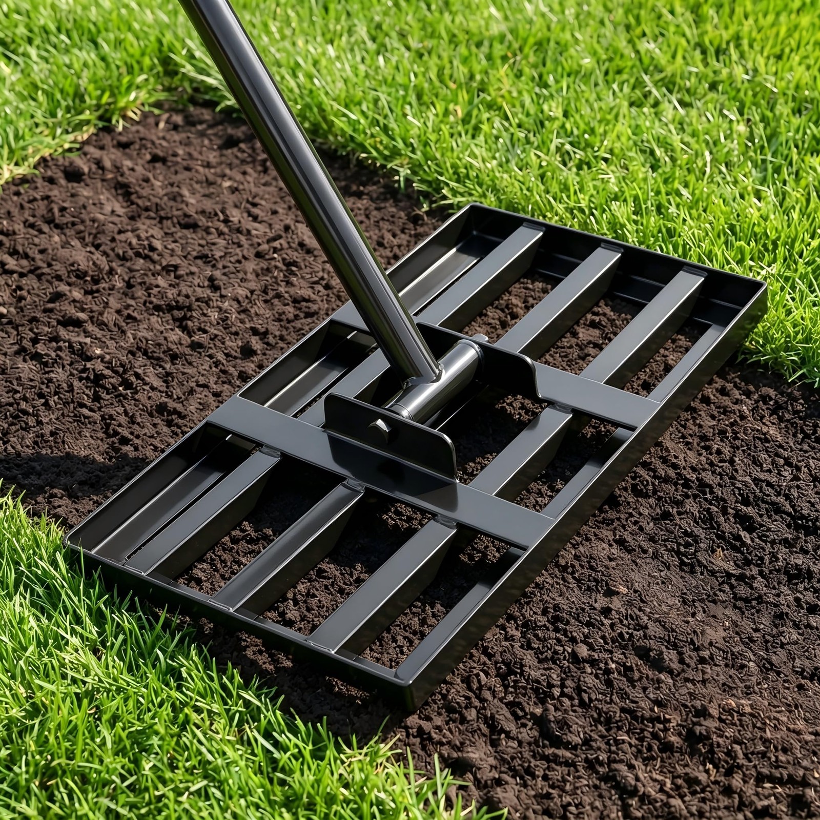 Tegarbed Lawn Leveling Rake for Small Yards & Spot 17x10inch-5FT, Black