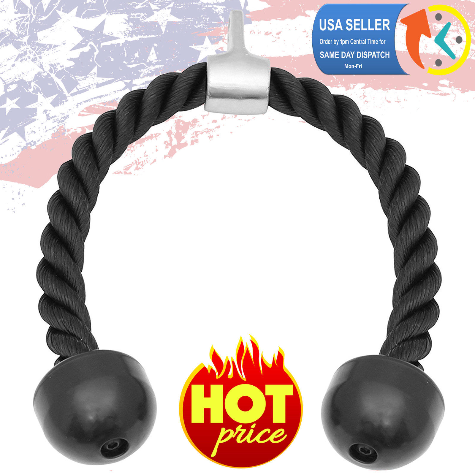 FMTX Tricep Rope Pull Press Down Push Pull Cord Multi Gym Lat Bar Cable Black