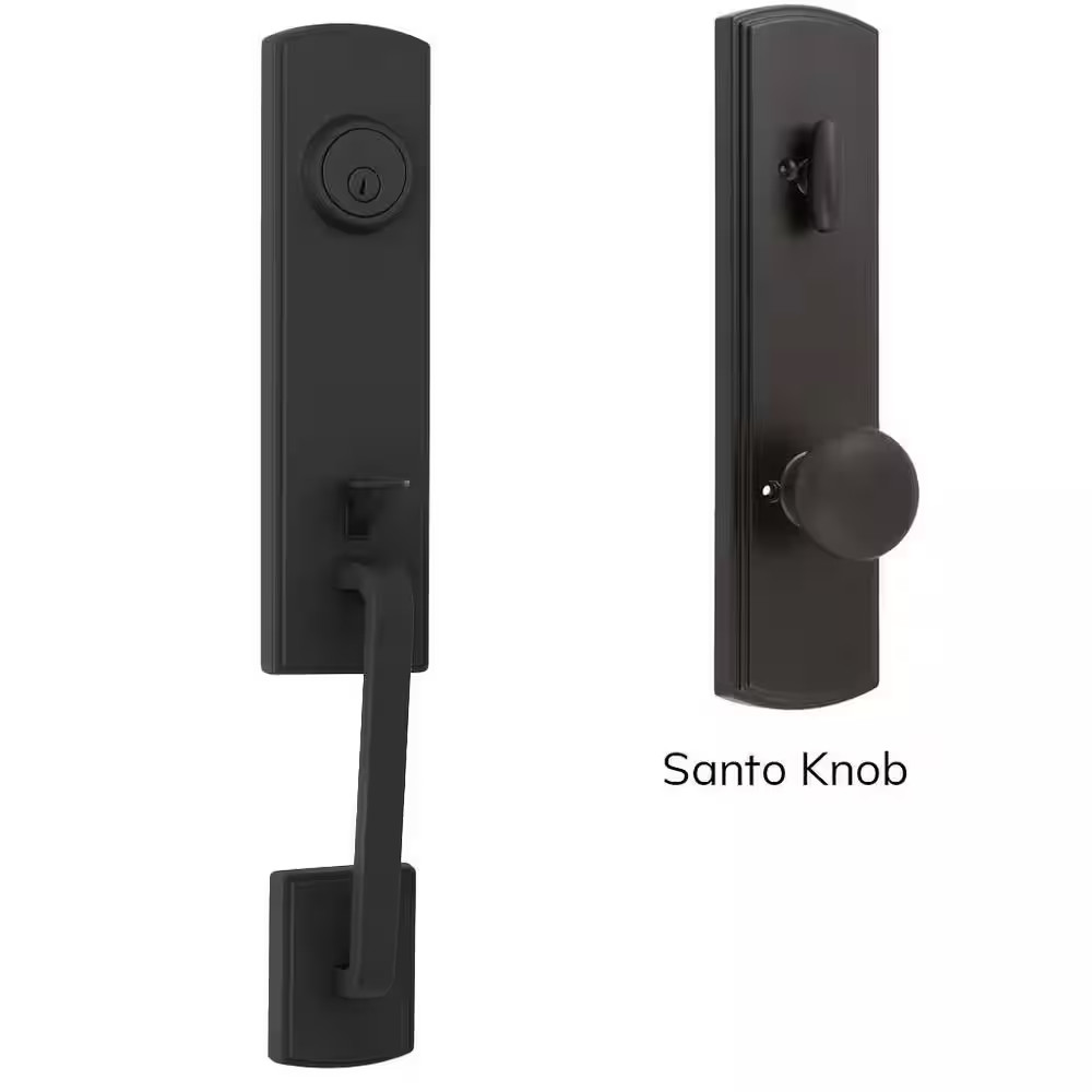 Italian Collection Briona Single Cylinder Black Door Handleset with Santo Interi