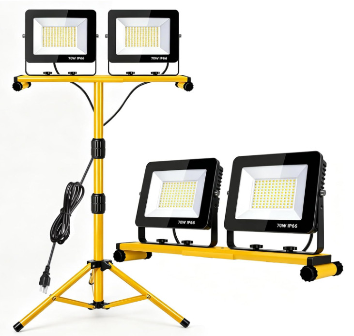 Foco LED de Trabajo 14000LM con Trípode Plegable Impermeable 2 Cabezales
