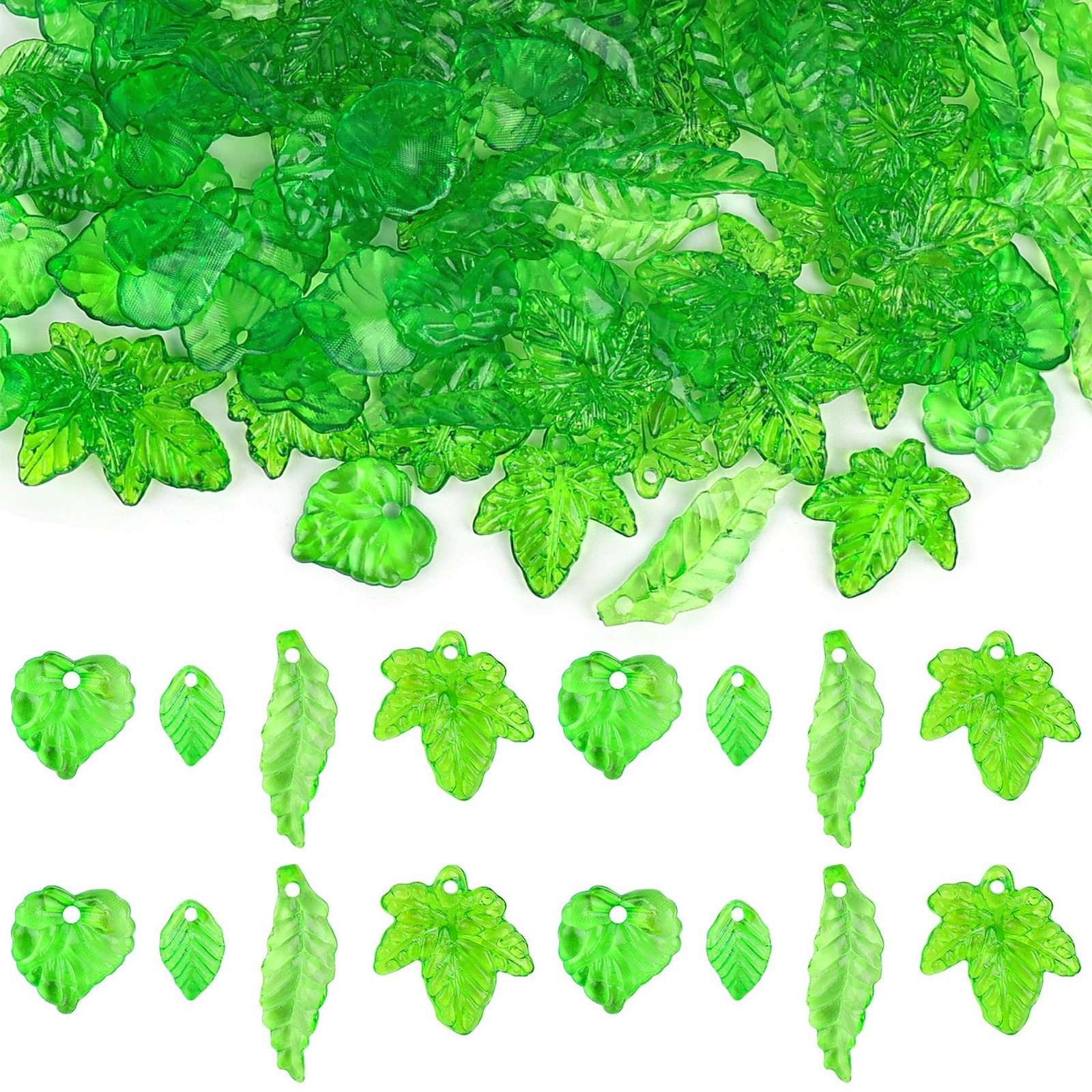 Framendino, 200 Pack Acrylic Leaf Bead Green Leaves Charms Bulk for Jewelry M...
