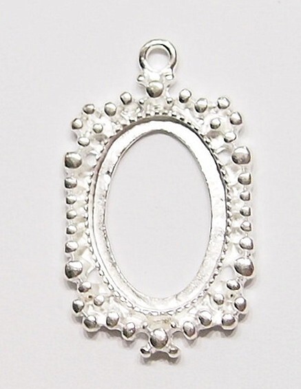 15 of 18x13mm Victorian Shiny Silver Beaded Pendant /Charm Settings 31x19mm