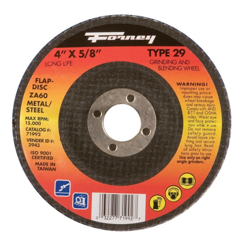 Forney 71992 Zirconia Aluminum 60-Grit 15,200 rpm Blue Flap Disc 4 Dia. in.