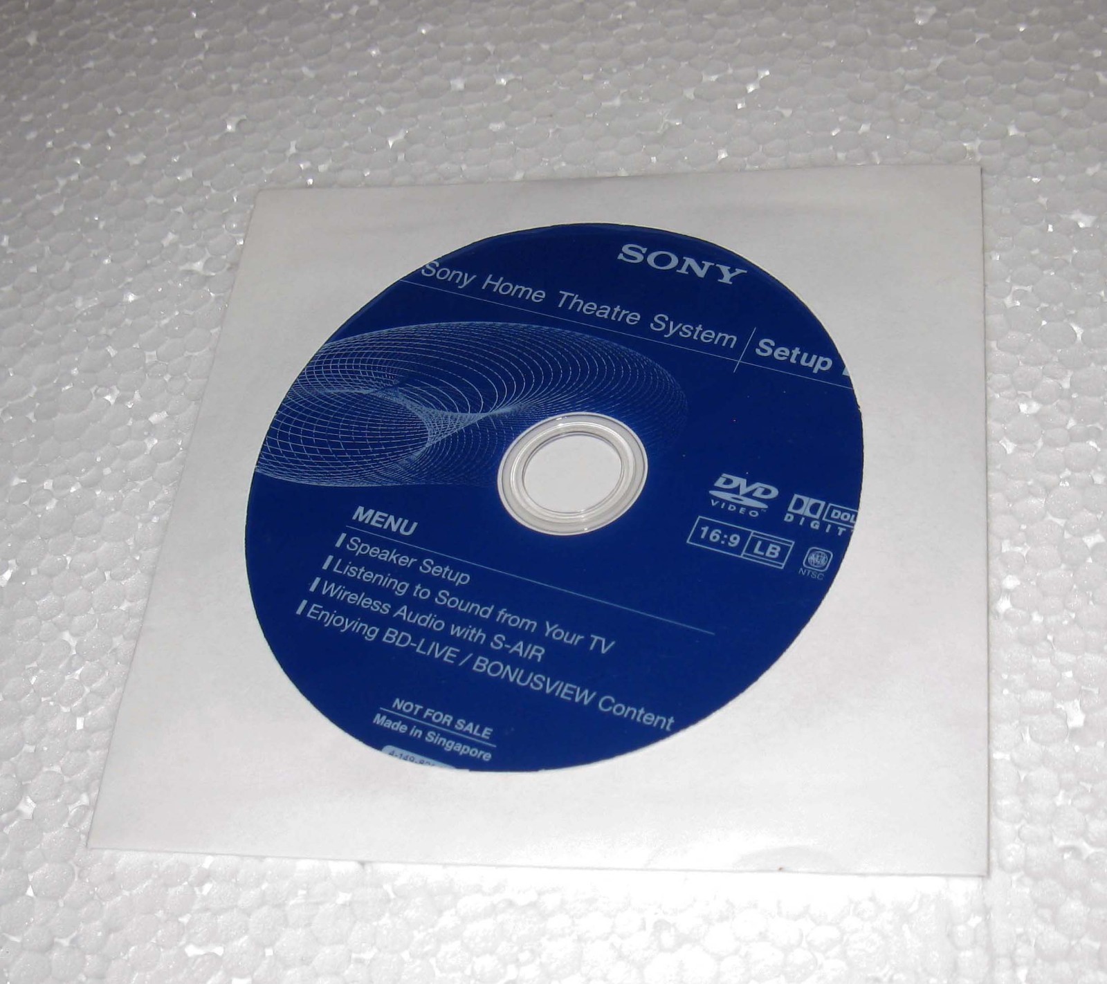 Genuine OEM Original SONY Home Theatre System Setup Disc 2009 DVD Speaker Setup