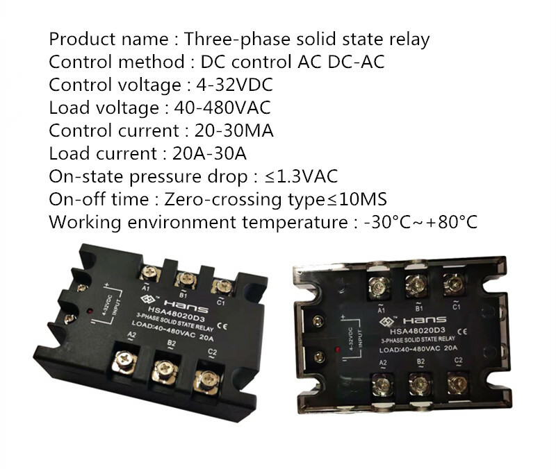 Three-phase solid state relayy 20A~30A DC-AC 4-32VDC/40-480VAC