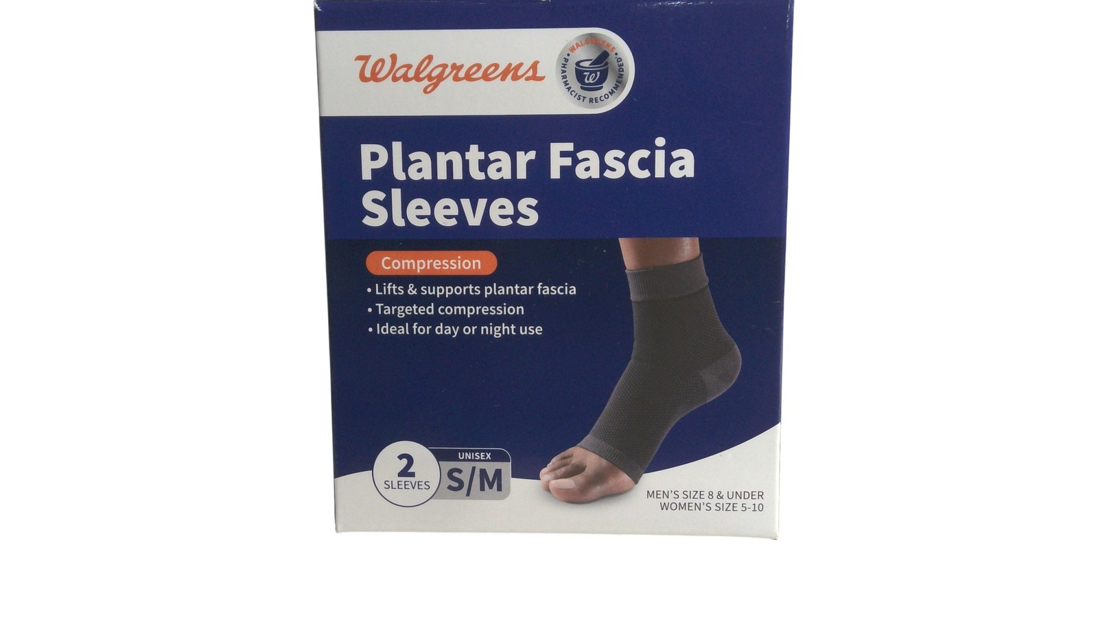 Walgreens Plantar Fascia Sleeves Compression 2 Pack Unisex S/M Black Open Box