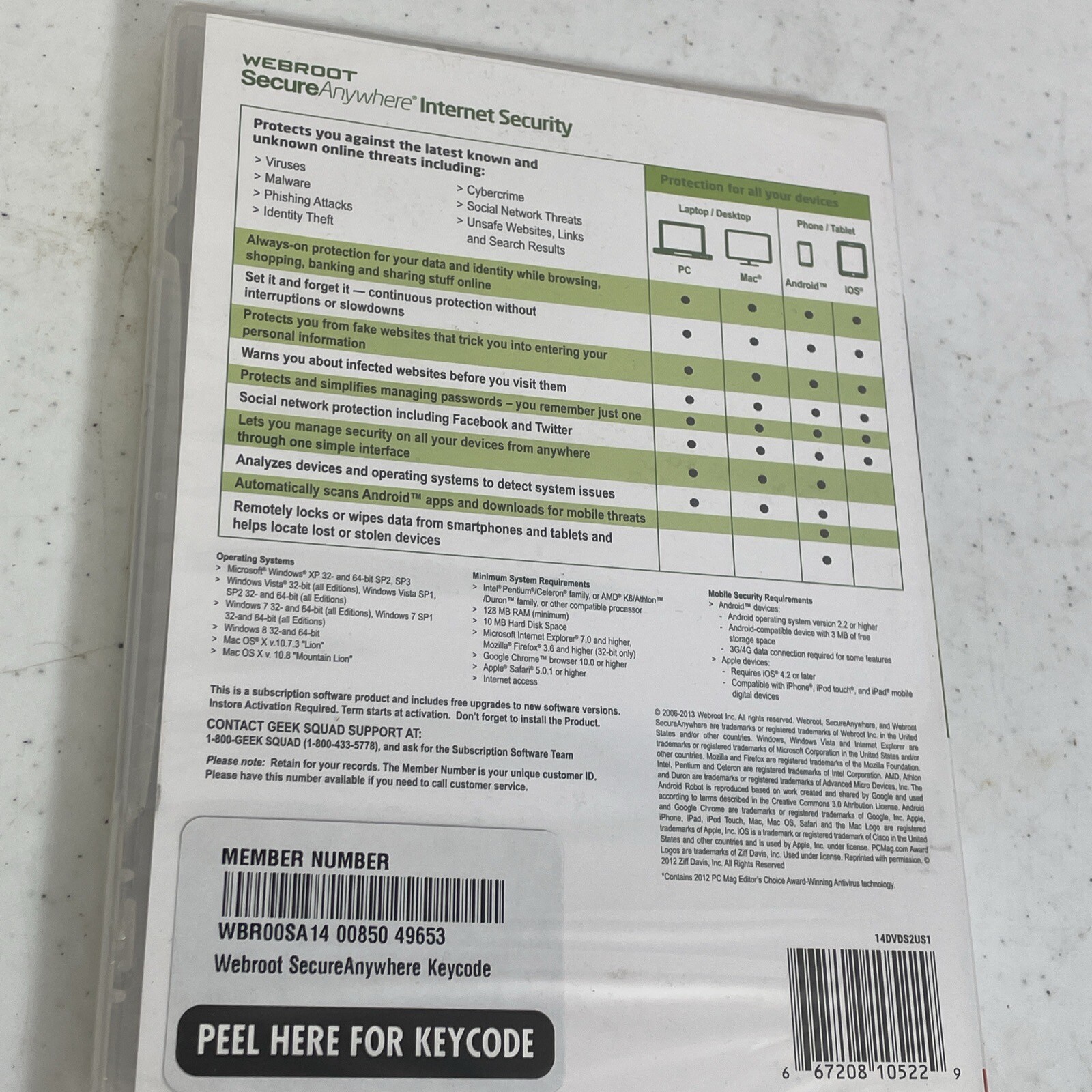 SEALED Webroot Secure Anywhere Advanced Security for PC, Mac Mobile Devices New