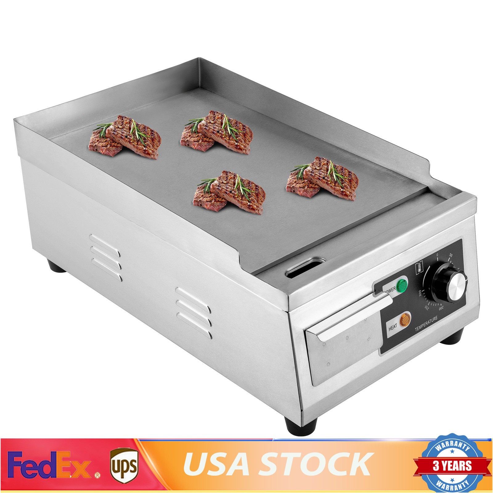 Electric Griddle Flat Top Grill 1300W 15.75" Hot Plate BBQ Countertop Commercial