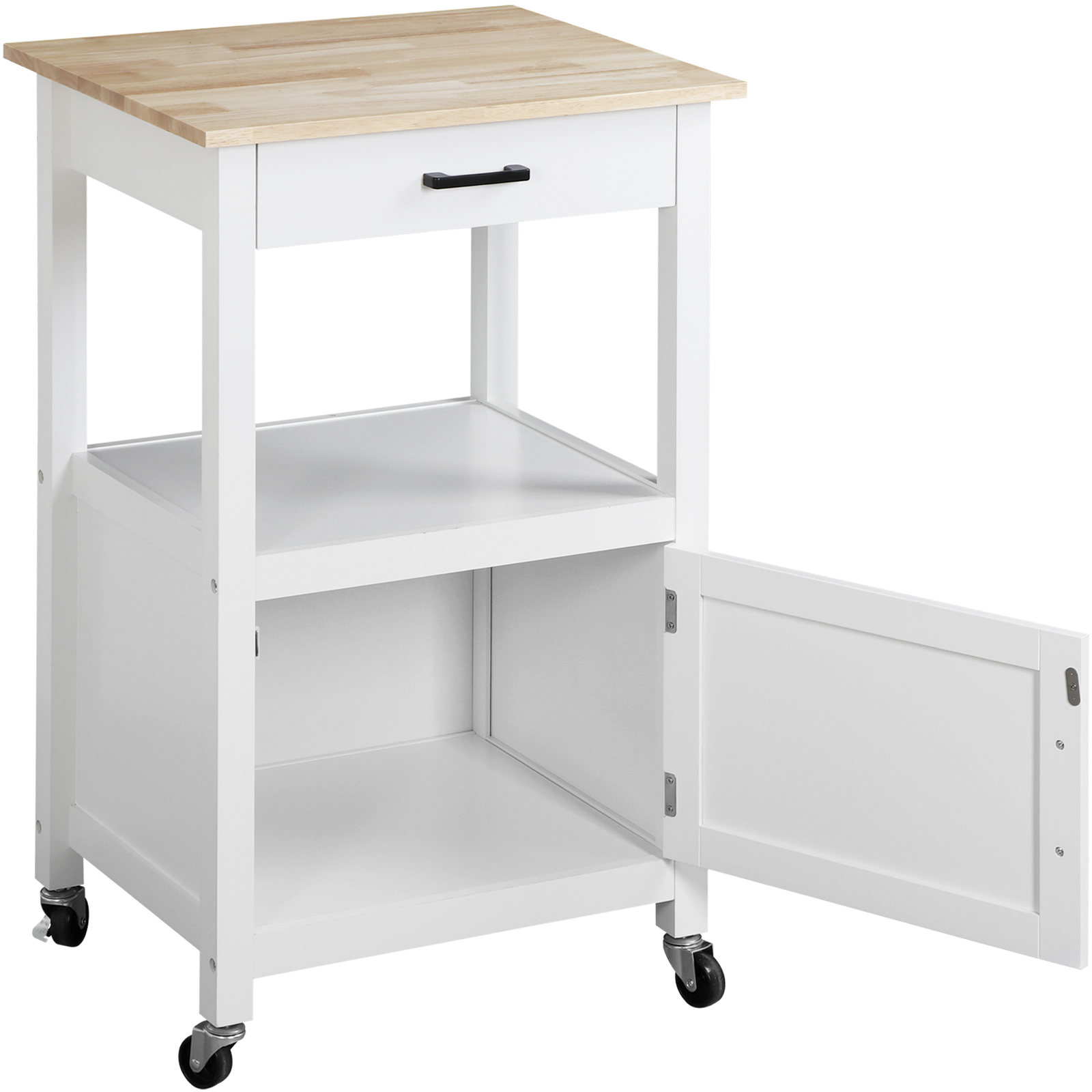 Kitchen Island Rolling Storage Trolley Dining Storage Shelf W/ 360° Wheels White