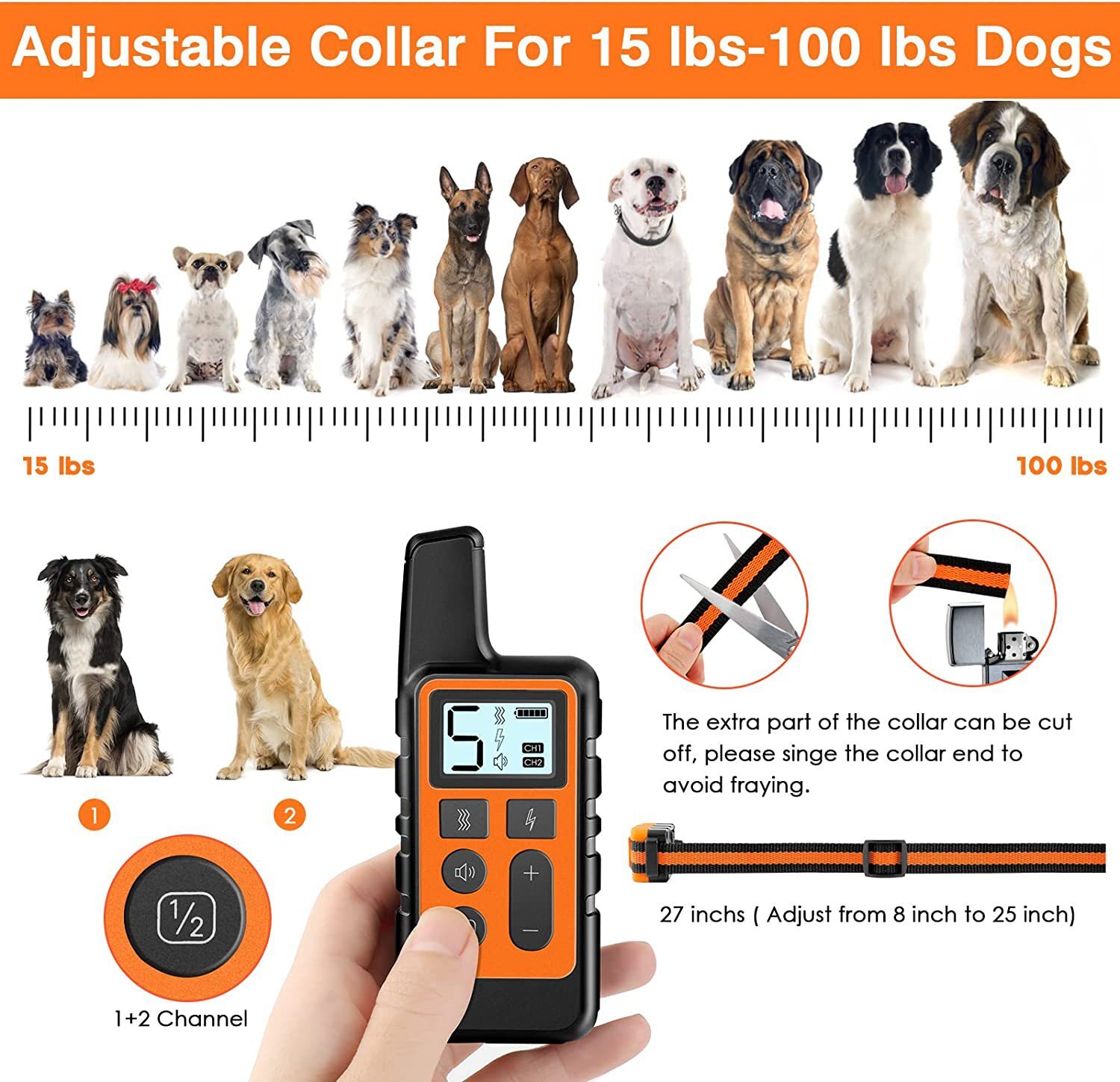 Dog Training Collar Pet Electric Shock Collar Waterproof with Remote For Dogs