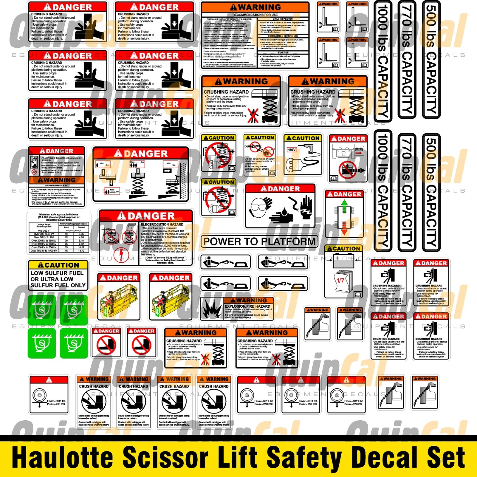 Haulotte Scissorlift Safety & Warning Decal Set, Decals for Scissor & Boom Lifts