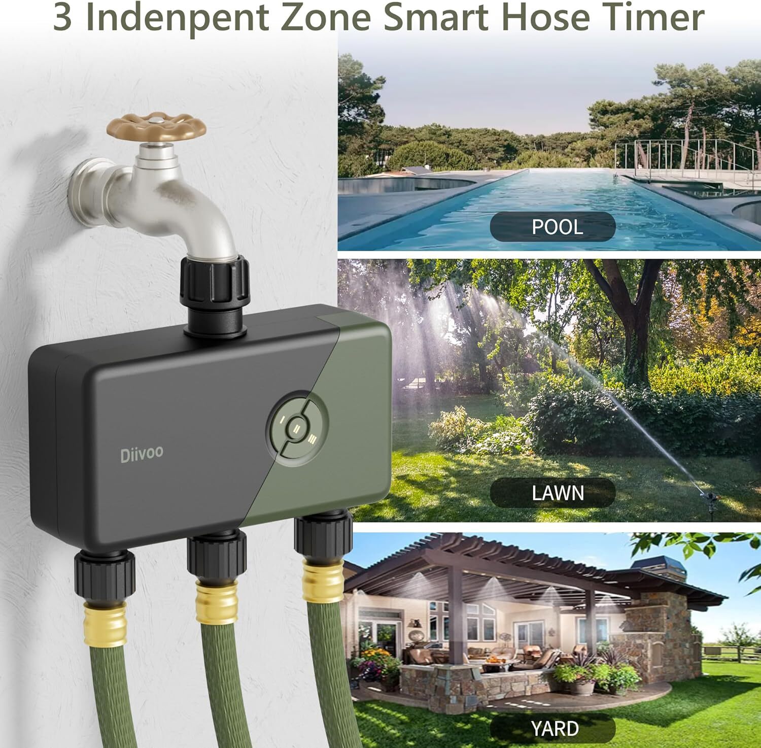 Lawn Smart Sprinkler Watering Timer WiFi Irrigation Controller Water Timer 3Zone