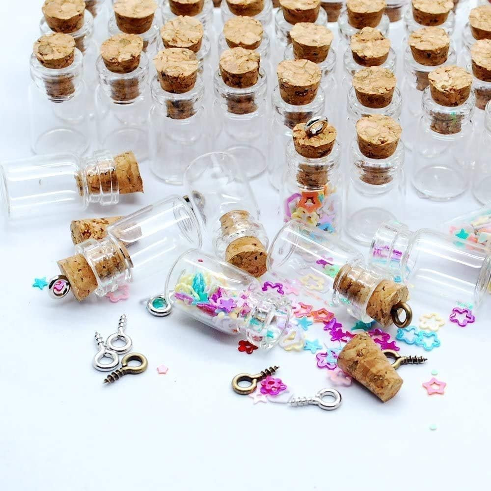 120 Pcs 0.5ml Mini Cork Bottles Vials Clear Small Glass Bottles Tiny Jars wit...