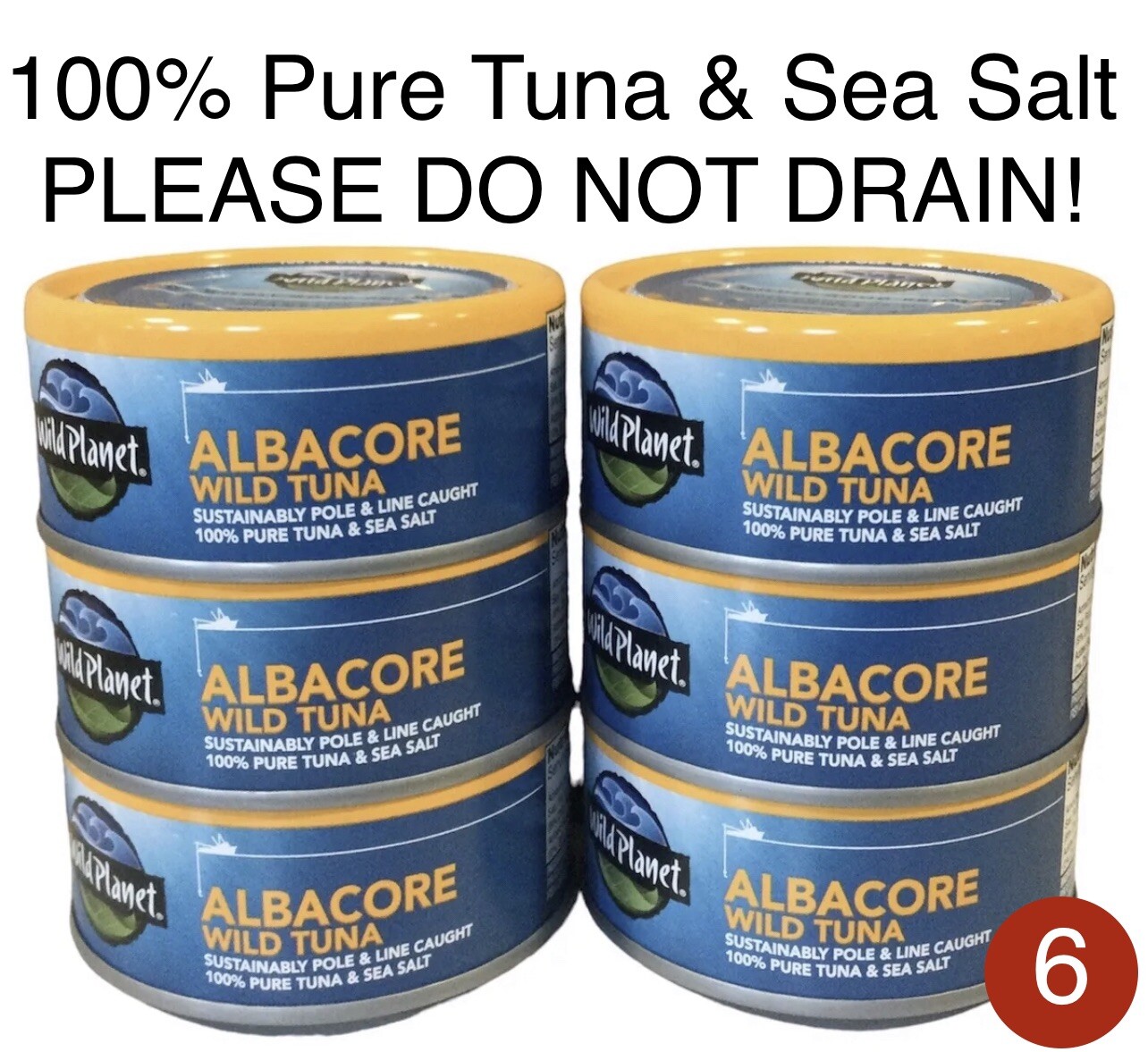 6 Wild Planet ALBACORE WILD TUNA & Sea Salt Only! NO FILLERS! Pole & Line Caught