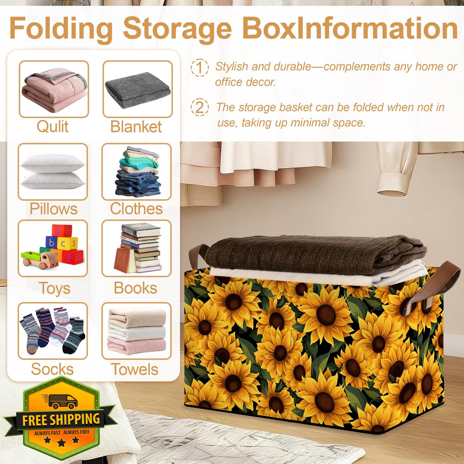 Oeaskly Field Sunflower Storage Baskets