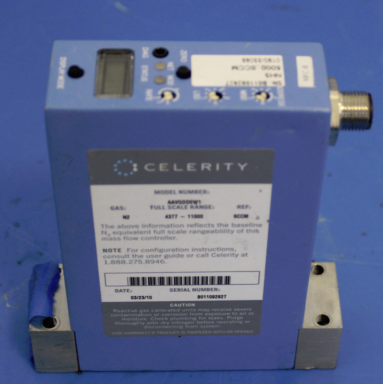 CELERITY MASS FLOW CONTROLLER IN3XP AAVGDD0W1 GAS N2 11000 SCCM