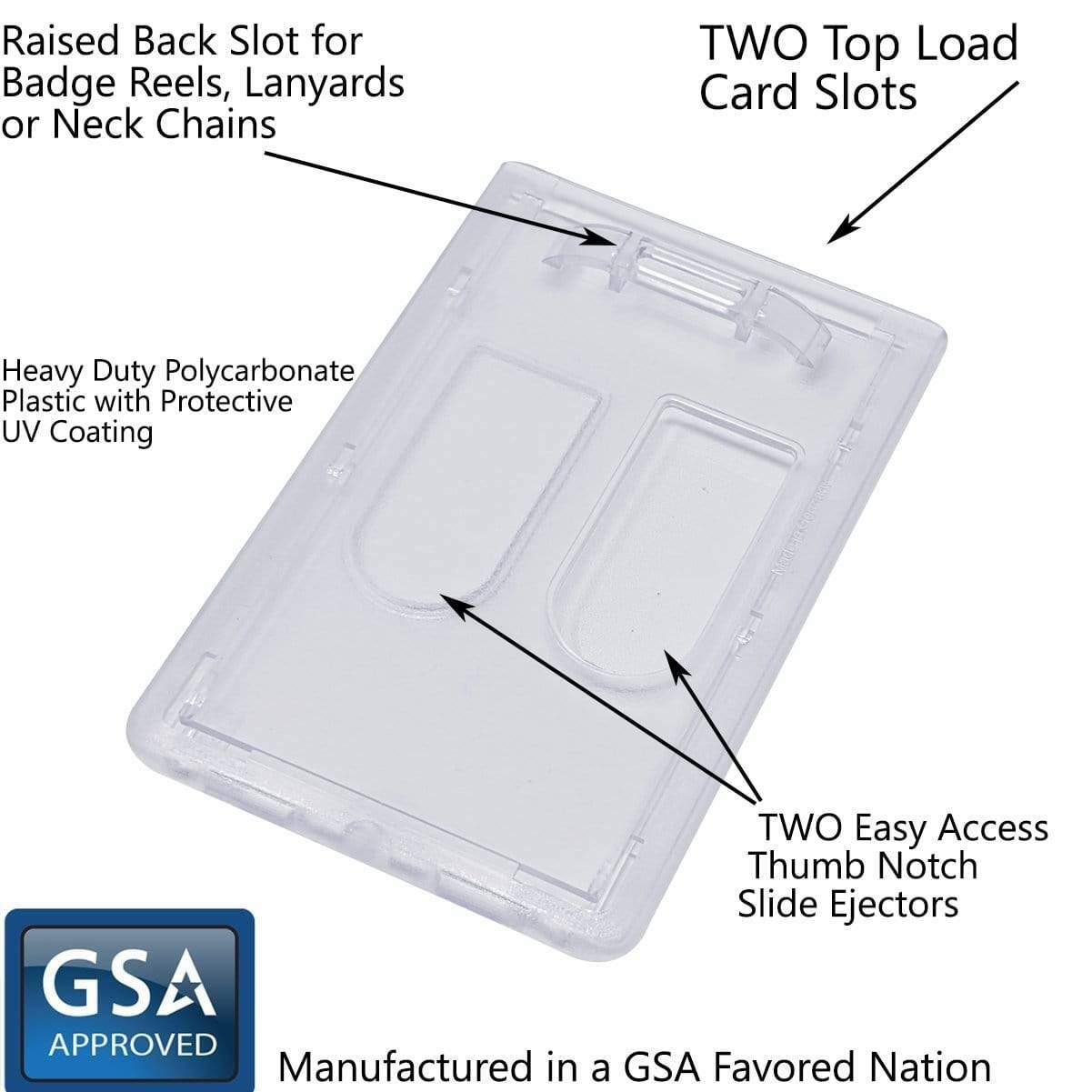 Rigid / Hard Plastic Two Card Vertical ID Badge Holder w/ Thumb Holes - Top Load