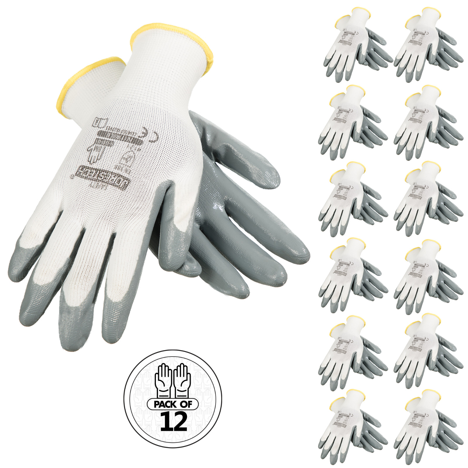 Grey Nitrile Dipped Poly Work Gloves ( 12 Pairs ) 1 Dozen JORESTECH