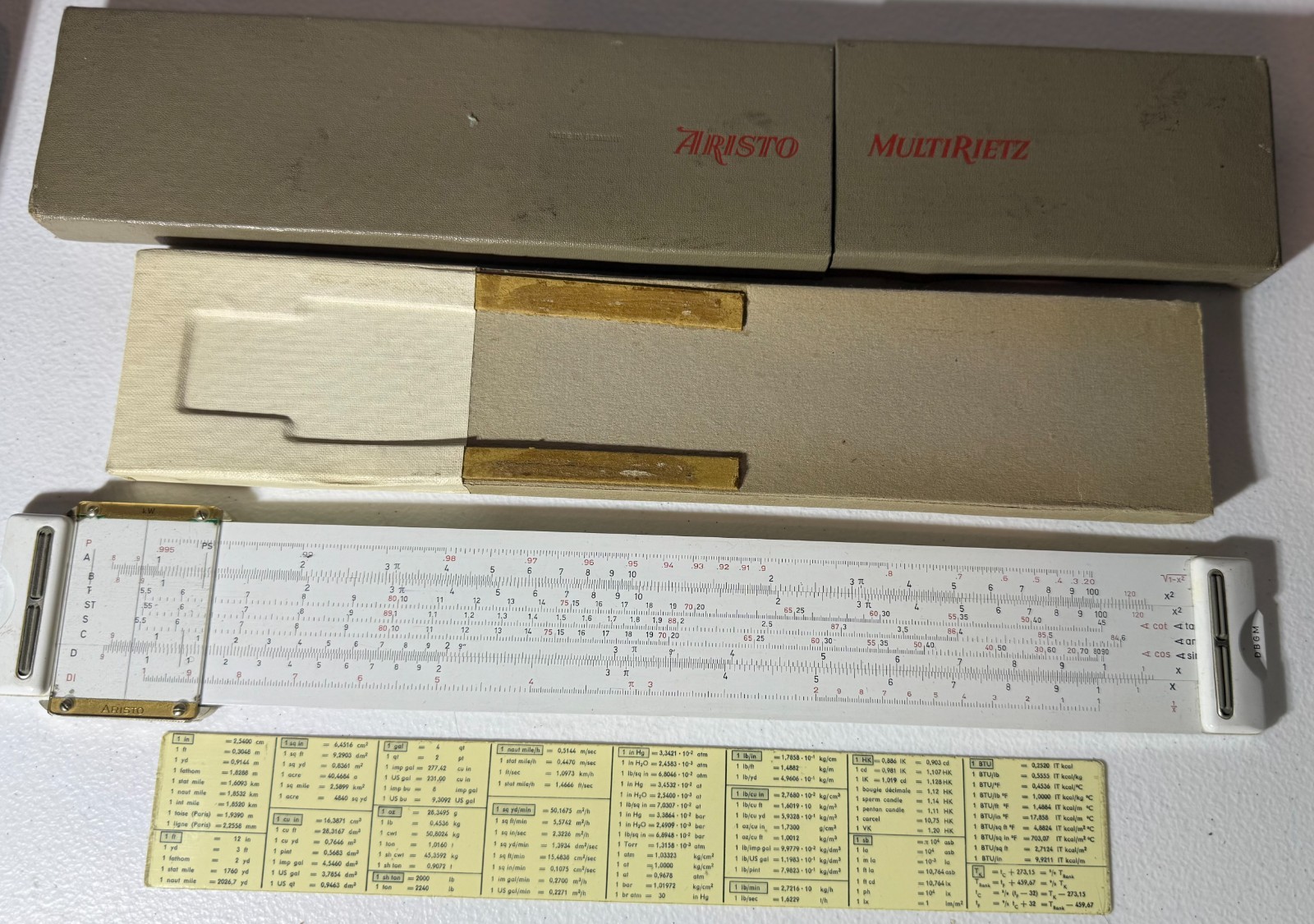 Aristo Vintage Multi Trig Slide Rule with original case with extras
