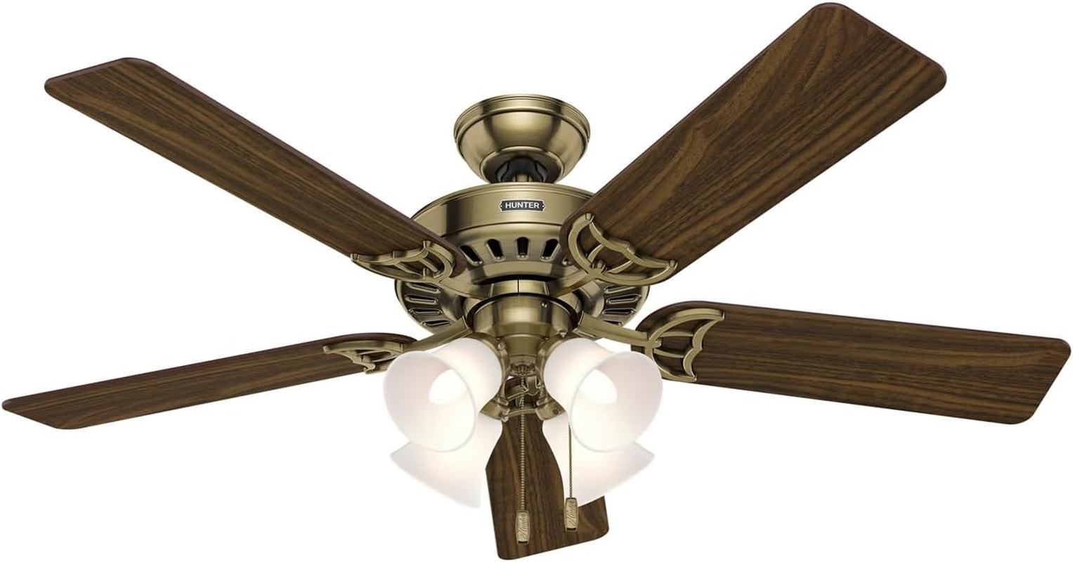 Hunter 52 Inch Indoor Ceiling Fan with LED Lights and Pull Chain - Brass Ceiling