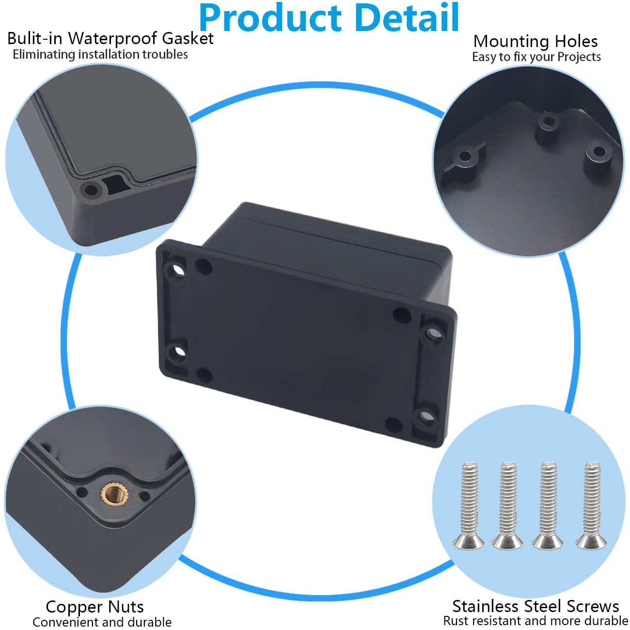 IP67 Waterproof Junction Box Outdoor Electrical Project Box ABS Black Enclosure