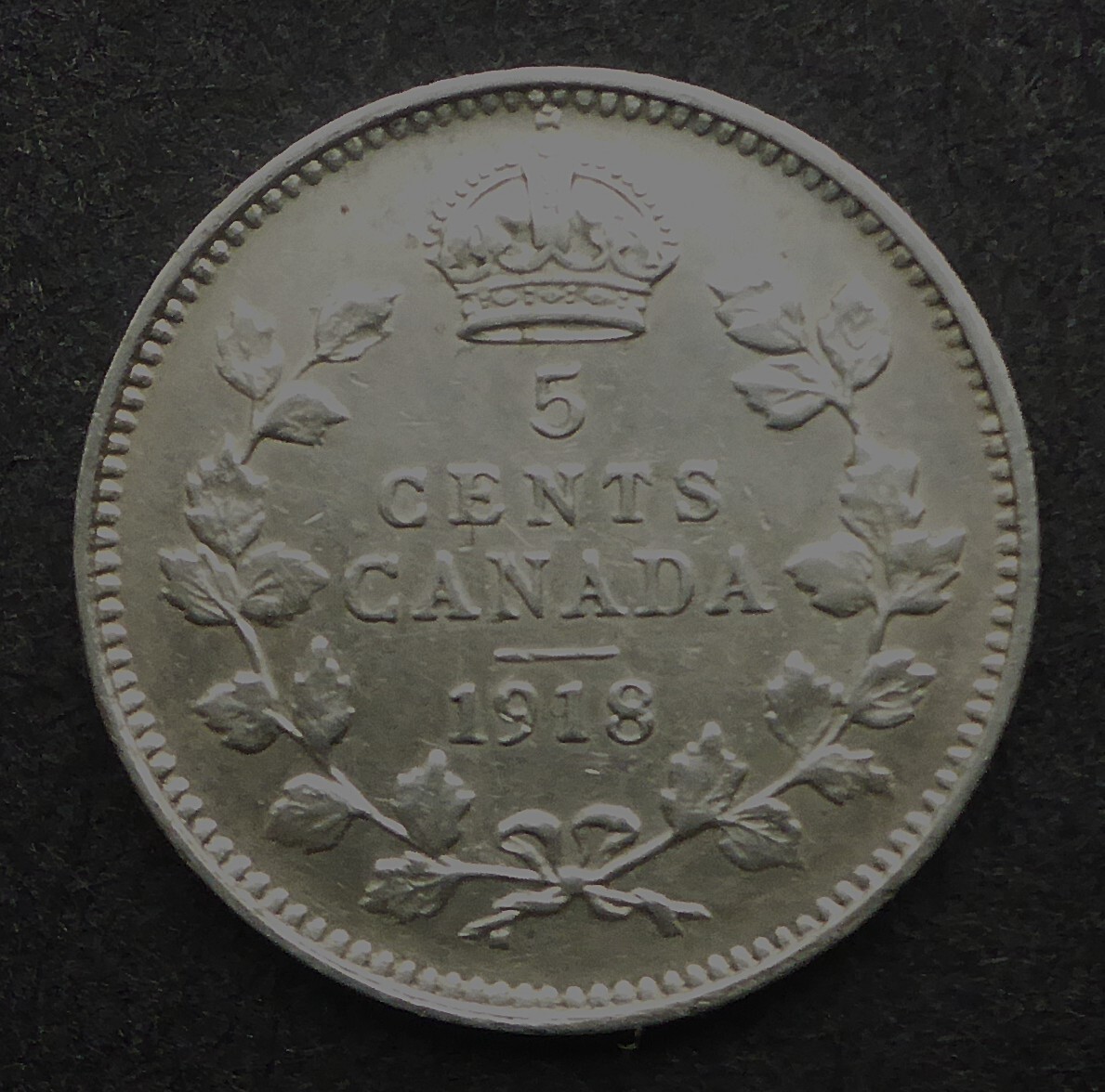 CANADA 1918 STERLING SILVER 5 CENT KING EDWARD VII  (AA) CAN.SHIP $1.99