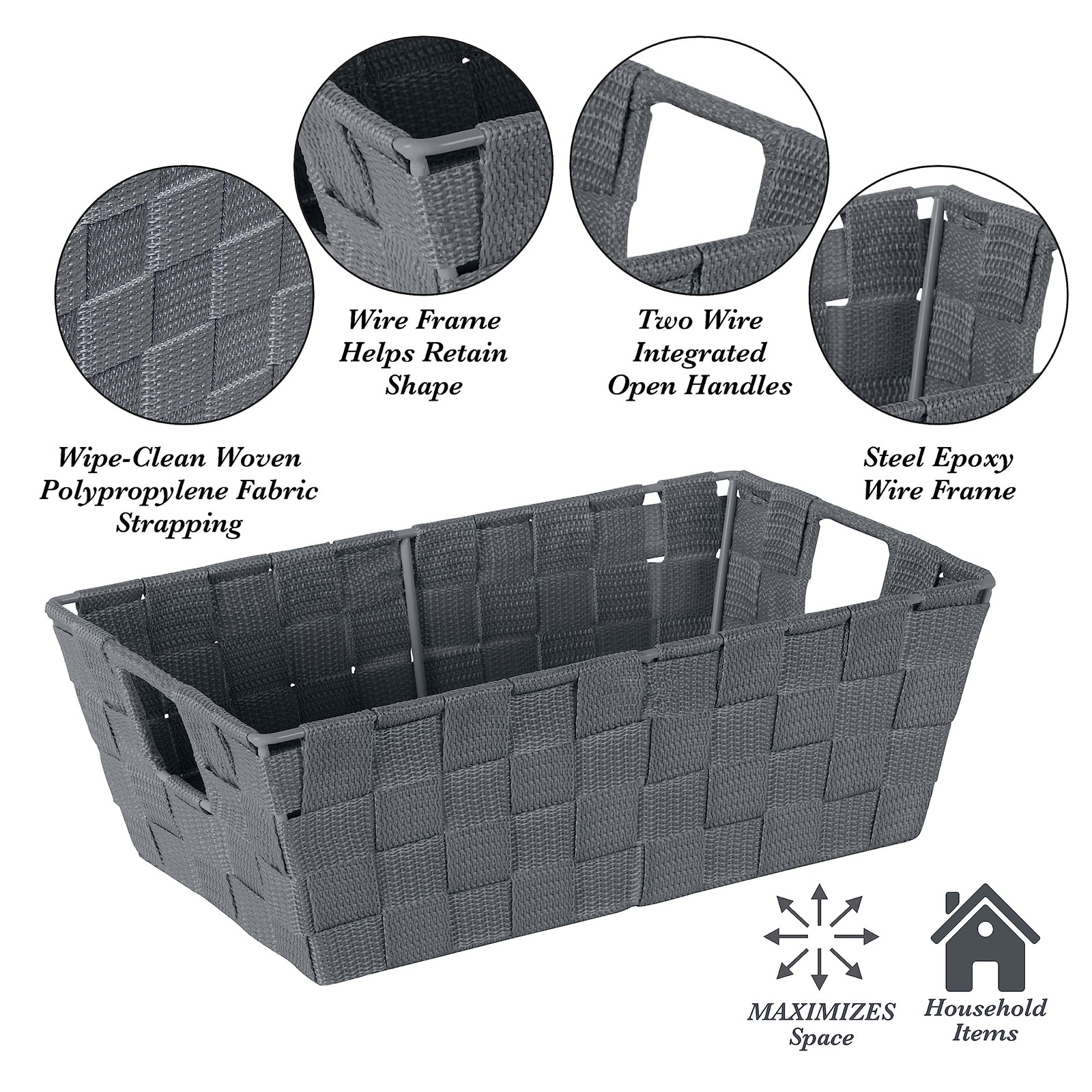 Simplify Small Shelf Woven Strap Tote | Decorative Storage Basket | Built in ...