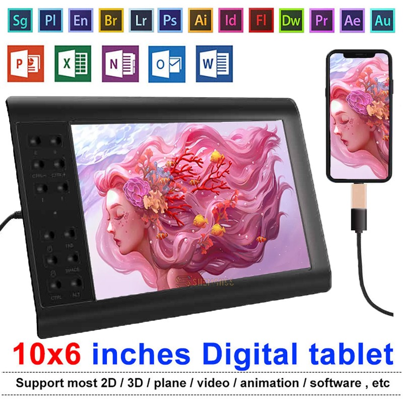 Professional Graphic Drawing Tablet for Beginners, Battery-free Pen, 12 Shortkey