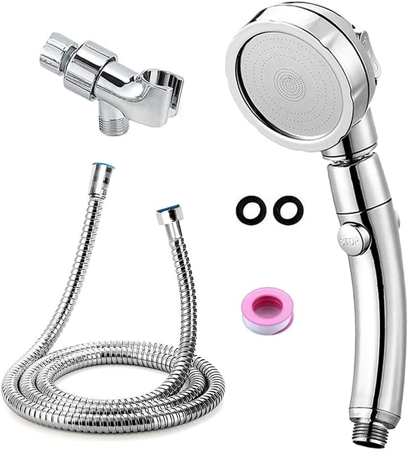 High-Pressure Handheld Shower Head Set 3 Modes + Stop, 6ft Hose, Holder, Chrome