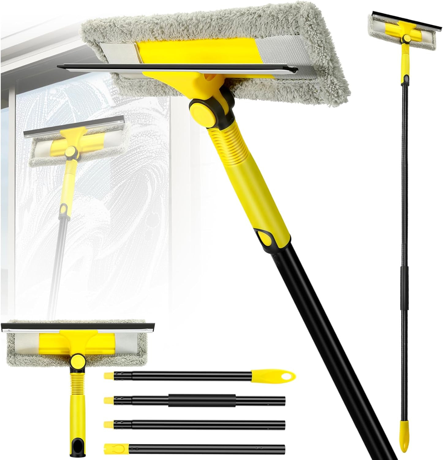 Professional Window Squeegee with 60" Extension Pole for Home | 2 in 1 Squeegee
