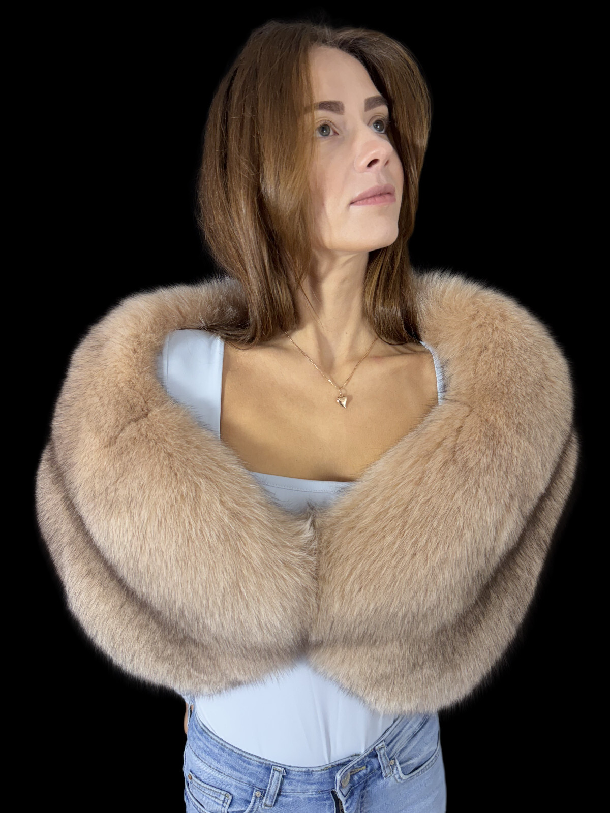Fox Fur Shawl 47" (120cm) Saga Furs Stole Beige Fur Scarf Extra Wide Fur Wrap