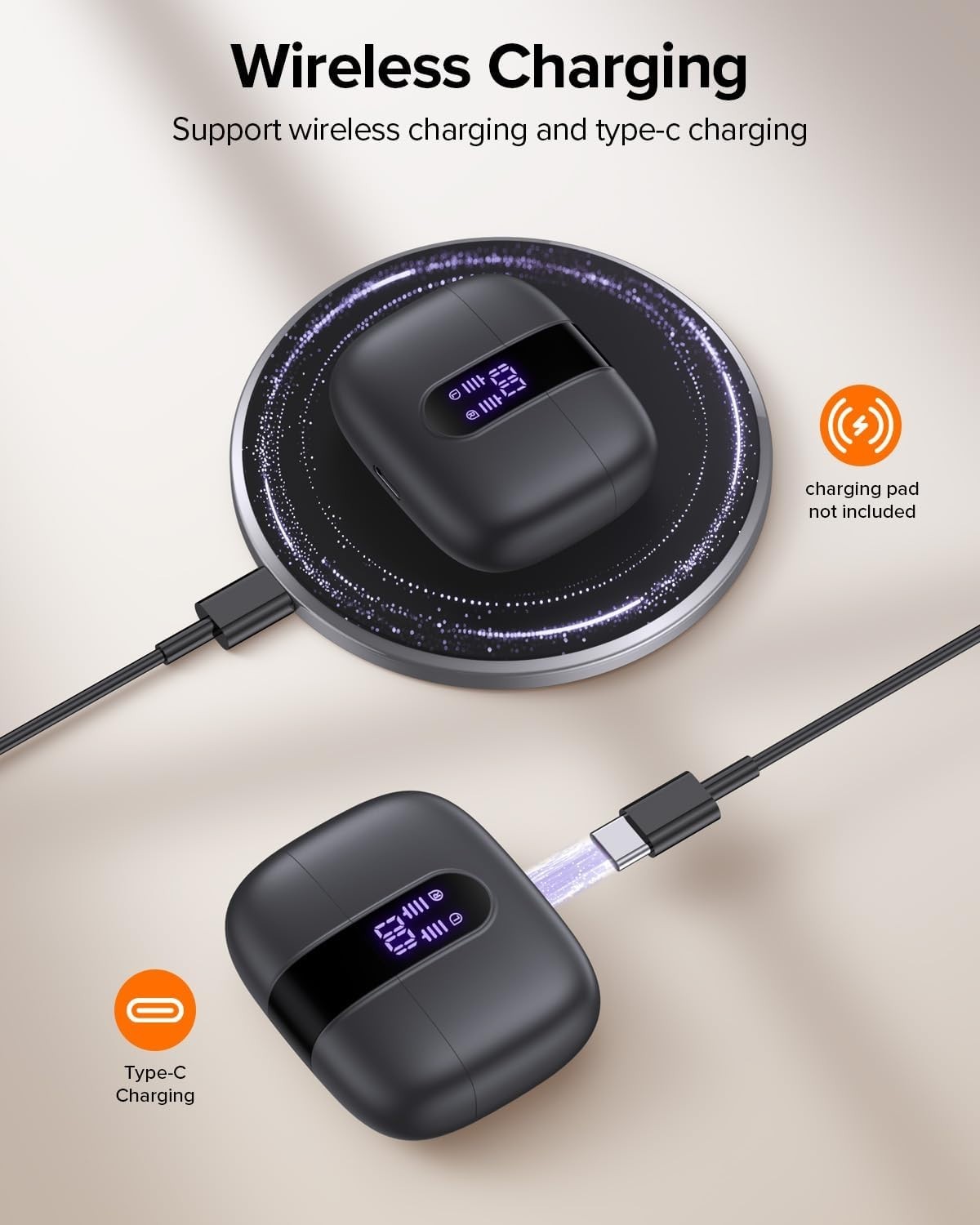 Bluetooth Headphones True Wireless Earbuds 60H Playback LED Power Display