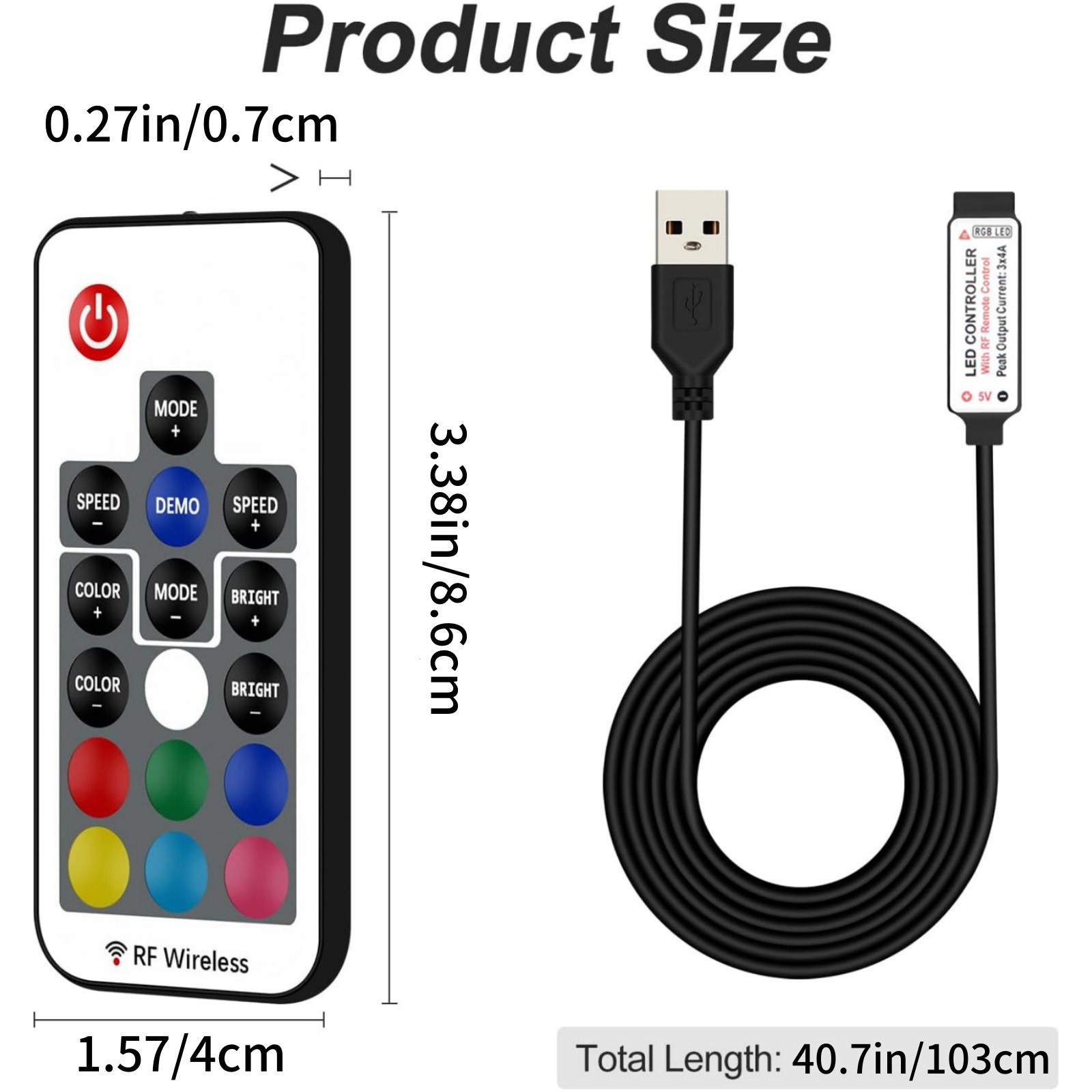 RGB Led Light Strip Controller 17-Key RF Wireless Remote DC5V USB Socket