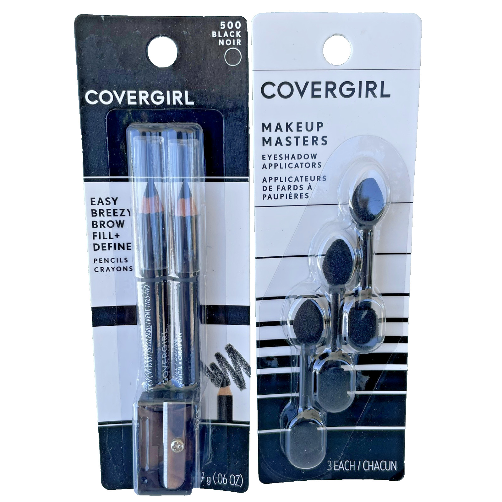 CoverGirl Makeup Masters Eyeshadow Applicators 3 Ct & Brow Pencil Black Noir 2Ct