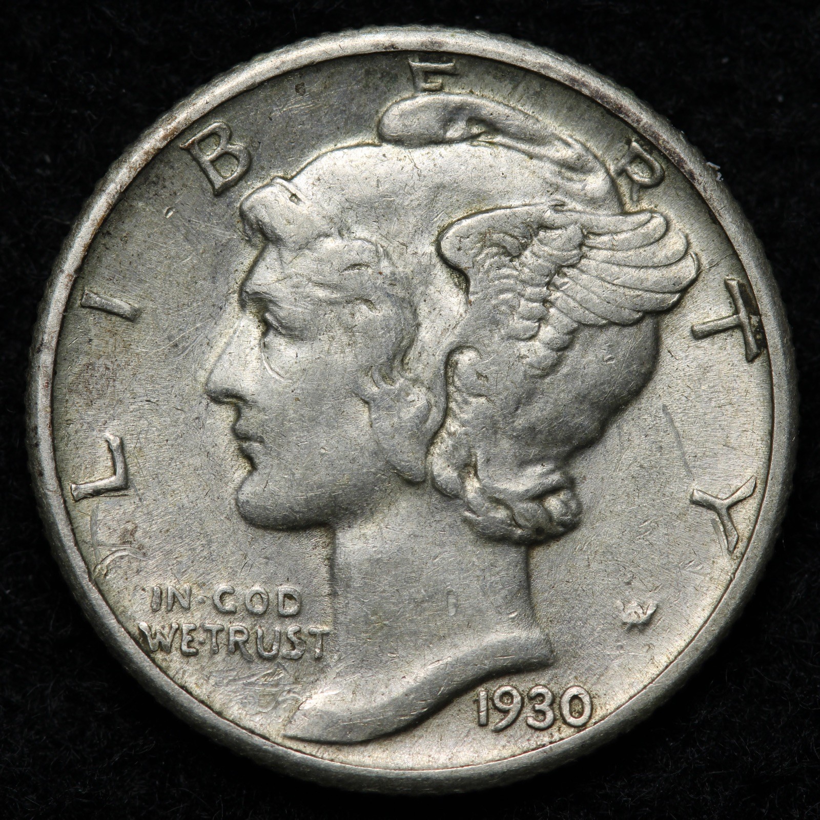 1930 Mercury Silver Dime AU E255 KGYB