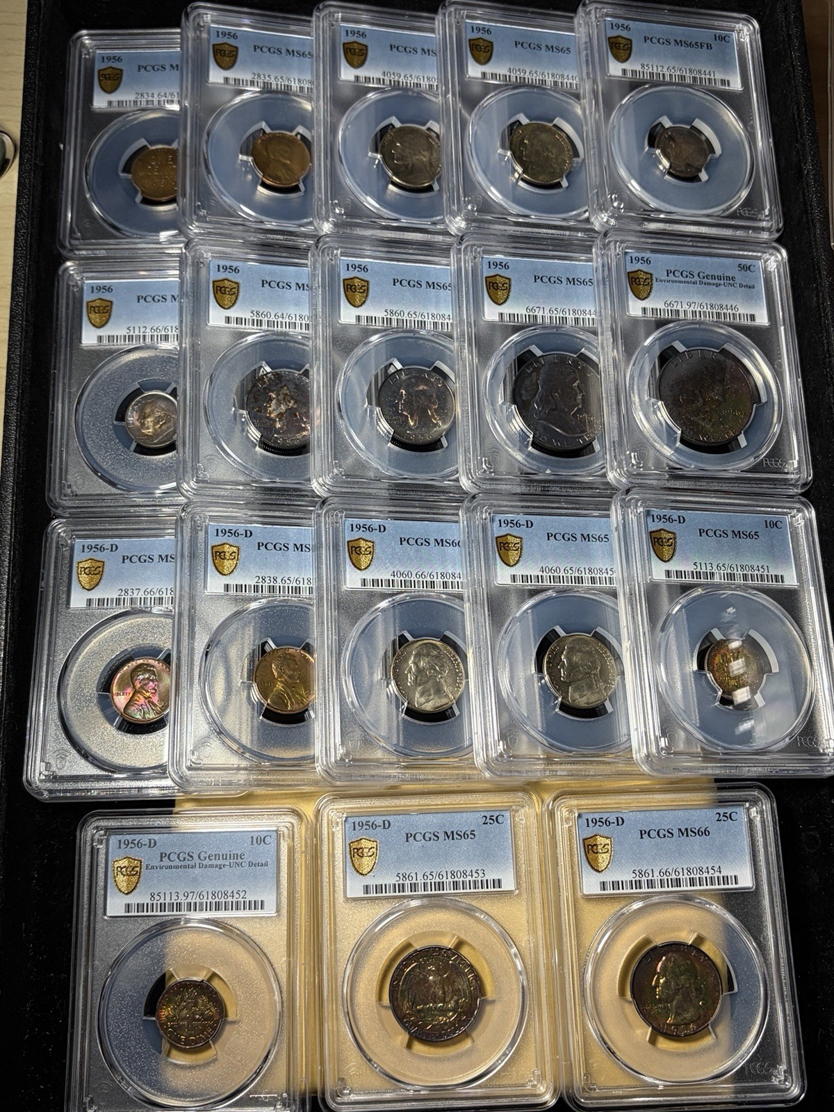 1956 US Mint Set 18 Coin Fully PCGS Graded Rainbow Toned WOW Original