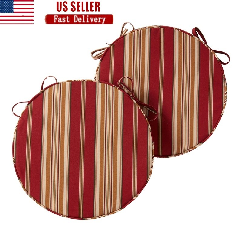 Round Chair Pads Set of 2 Outdoor Cushions Water Resistant Fiberfill Comfort New