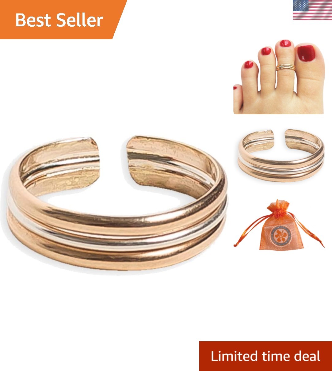 Triple Stack 14K Gold Fill & Sterling Silver Toe Ring - Unisex Adjustable Size