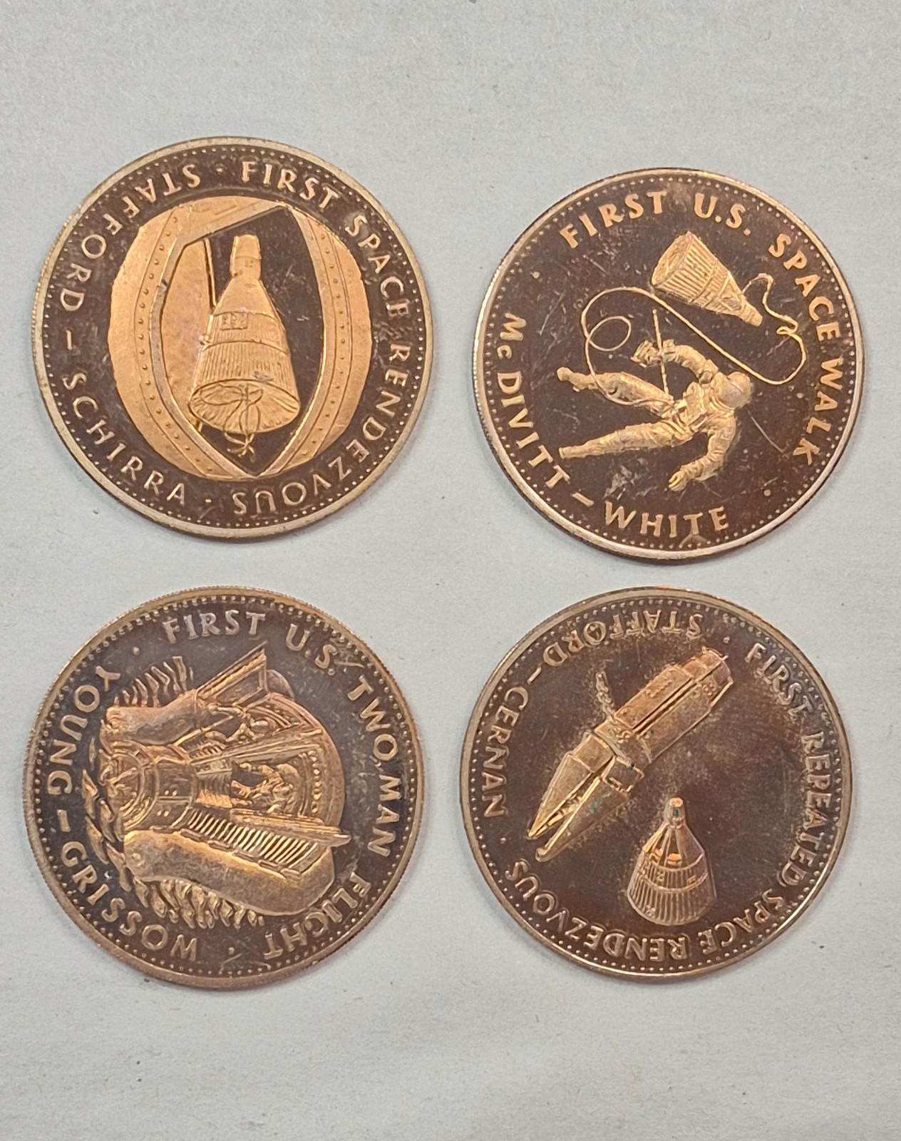 (4) Gemini III IV VI IX Metal Space Mission Tokens