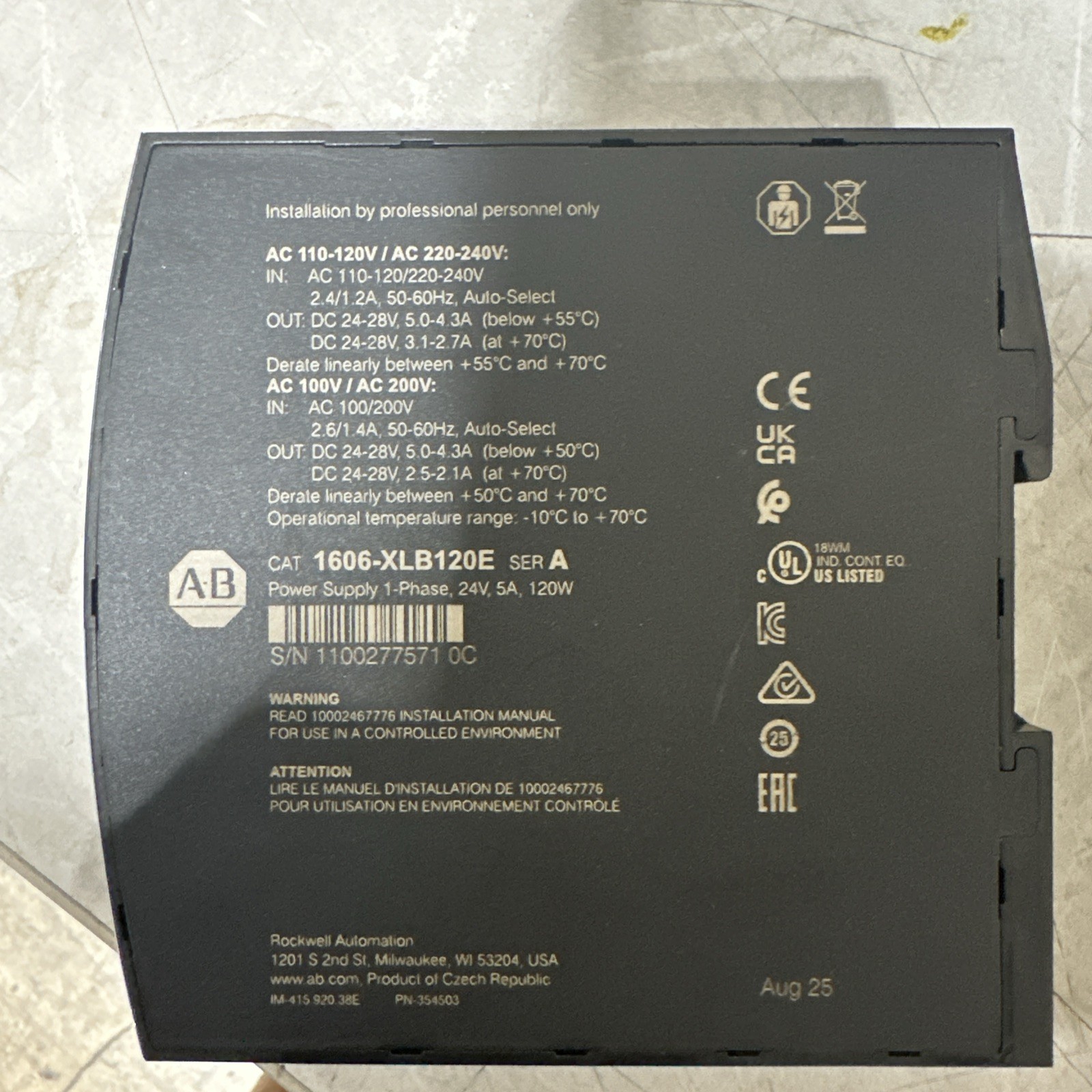 Allen-Bradley 1606-XLB120E Basic Power Supply - Used - Tested - Working