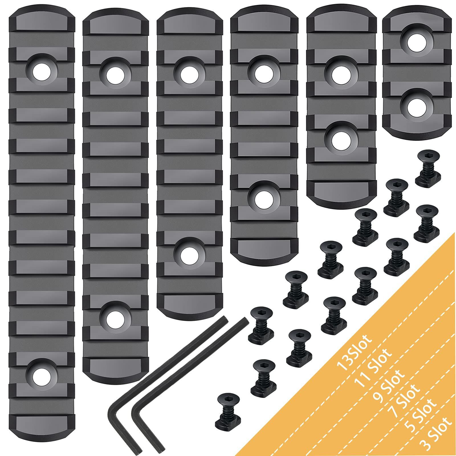 6 Pack Lock Picatinny Rail Aluminum 3/5/7/9/11/13 Slot Set M-Lok Picatinny Rail
