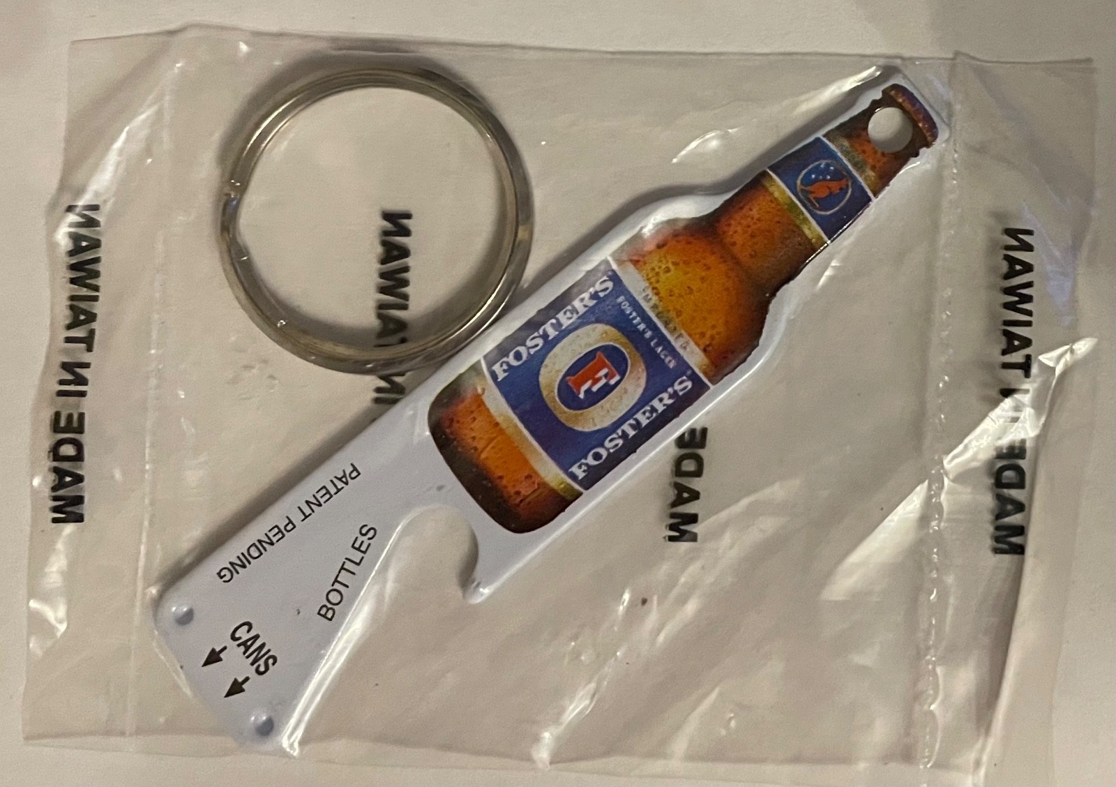 Foster Beer Ad Promo Metal Bottle & Can Opener Key Chain New NOS 1990's