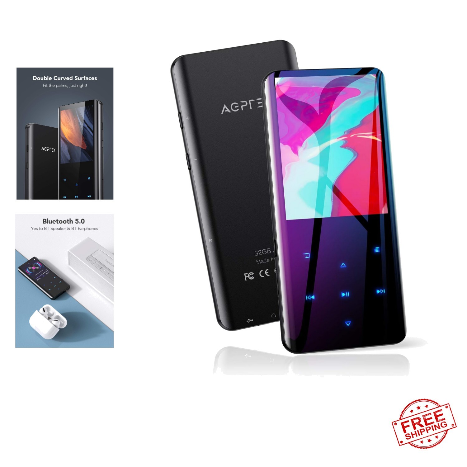32GB MP3 Player with Bluetooth 5.3, X 2.4" Curved Screen Portable Music Playe...