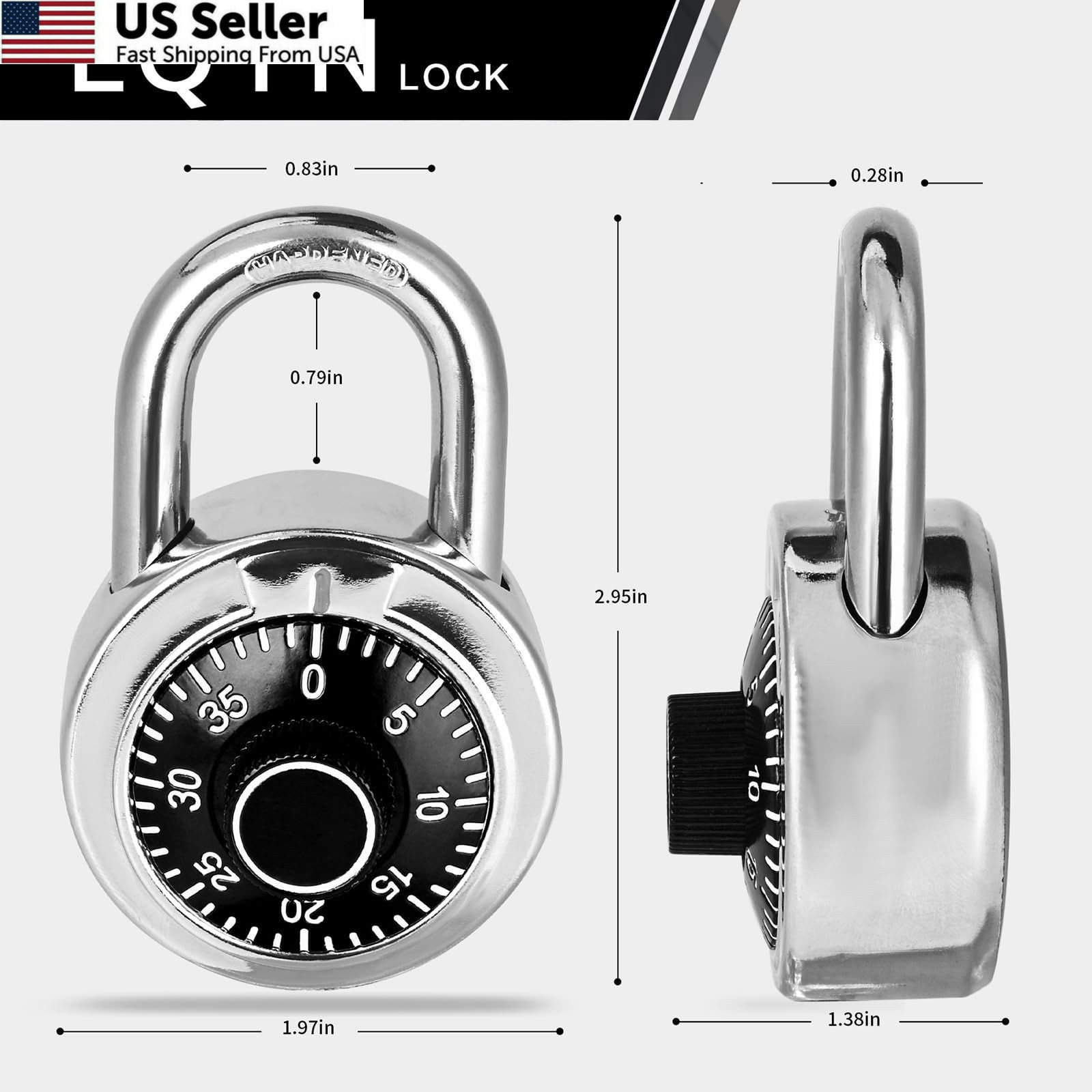 Combination Lock, LQYN Standard Dial 50 mm, 12 Pack Black