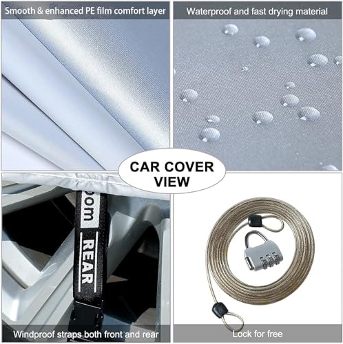 Light Shell Waterproof UV 3XL: for Sedan (Length 170"-190") Silver-Polyester