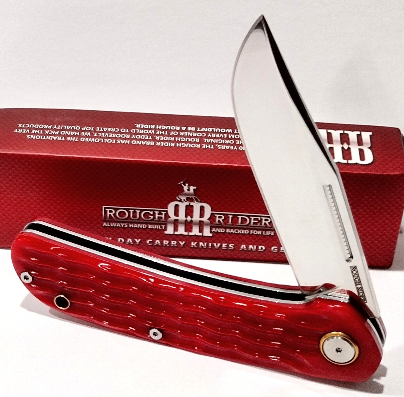 Rough Rider Red Jigged Bone D2 Tool Steel Clip Point Blade Pocket Knife RR2726