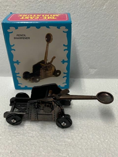 CATAPULT BRONZE DIE CAST METAL COLLECTIBLE PENCIL SHARPENER NEW / BOX